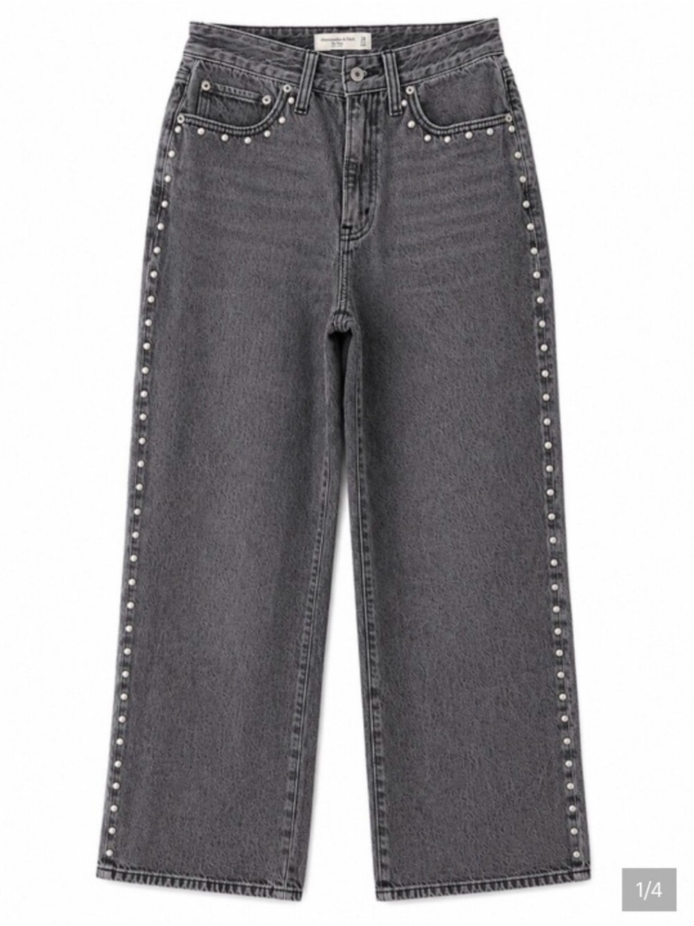 Abercrombie & Fitch Gray Wide Leg Studded Jeans